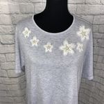 Cha Cha vente women’s Flowy blouse L w/floral beading sheer bottom hem Photo 2