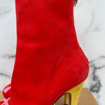 Charlotte Olympia Bella red yellow green suede colorblock mid-calf boots size 35 Photo 7