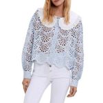 Maje guipure shirt with collar in blue sky Photo 2