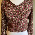Lush Clothing Floral Print Long Sleeve Crop V Neck Blouse Bohemian Festival Fairy Whimsical Photo 1