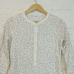 Old Navy Fleece Henley Romper Pajama Women S Ivory Snow Leopard Cozy Long Sleeve Photo 3