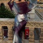 ZARA  midi dress layered tie dye Multicolor One-Shoulder satin evening wedding  Photo 9