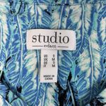 Denim & Co Studio by . Top Feather Print Long Sleeve V-Neck Shirt Blue Small Photo 8