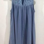 Lace yoke mock neck steel blue chiffon dress size XS Photo 0