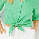 Lilly Pulitzer  Linen Long Sleeve Button Down Shirt in Sea View Photo 0