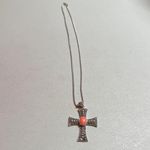 Elegant Sterling Silver Cross Pendant Necklace with Coral and Marcasite Photo 2