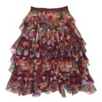 Anthropologie NWT by Cheri in Maroon Floral Ruffled Tulle Midi Skirt L Photo 4