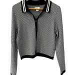 Anthropologie Maeve Preppy Black/White Cropped Plunging Polo Cardigan Size Small Photo 5