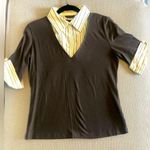 New York And Company  women’s V-neck mock 2 in 1 V-neck brown cable collar in M Photo 0