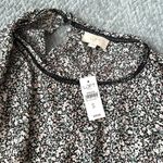 Loft NWT size small mini floral print black white 3/4 sleeve bell sleeve blouse Photo 10