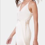 Halston Heritage $495  Cream Satin Draped High Slit Maxi Dress Sz 10 Wedding Prom Photo 2
