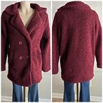 Hot Kiss Burgundy Faux Sherpa Teddy Coat Jacket Size S Double Breasted cozy Photo 1
