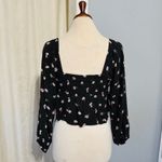 Billabong Boho Off Shoulder Floral Square Neck Long Sleeve Crop Top Black Size S Photo 4