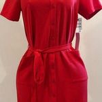 Rachel Parcell  Barbados Red Midi Short Sleeves Button Down. Tie In Front Sz M. Photo 0