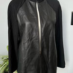 Carlisle  Black Leather Mixed Media Jacket w/ Mandarin Collar‎ size 8 Photo 0