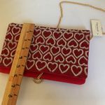 Francesca Red Beaded Heart Clutch Evening Bag Gold Chain Shoulder Strap NWT Photo 8