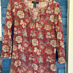 CHAPS  Denim Floral Print Top‎ Women's Small Petite 3/4 Sleeve Blouse Photo 0