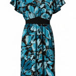 Apt. 9  Turquoise Brown Midi Dress PS Floral Print Flutter Sleeve Stretch Artsy Photo 0