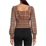Gianni Bini Faye Plaid Smocked Square Neck Long Sleeve Woven Blouse Size 12 Photo 1