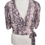 AQUA  Pink Snakeskin Cropped Wrap Blouse Size Medium NWT Snakeskin Top Photo 0