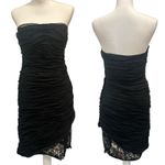 Victor Costa Vintage 1980s Black Ruched Strapless Lace Hem Gothic Cocktail Sz 6 Photo 1