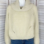 Moon & Madison Waffle Knit Cowl Neck Crop Sweater Cream Beige Small Long Sleeve Photo 0