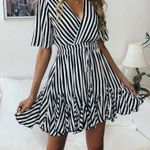 Pretty Garden Casual Summer Stripped Dress Short sleeve Wrap V neck Ruffle Hem Multiple Size M Photo 0