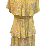 Floral Tiered Mini Dress Yellow Square Neck Ruffle‎ Layered Sundress Size L Photo 0