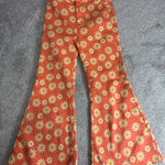 We The Free People 26 Retro 60s Cropped Flare Leg Flower Festival Pants Orange Photo 0