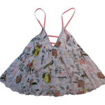 Whimsical Print Babydoll Tank Top – Pink Straps Lightweight Women's White Photo 0