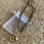 John Wind C Initial Gold Suede Pearl Necklace Brown Photo 1