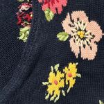 Vintage Floral hand Embroidered Knit Sweater Navy‎ V Photo 6