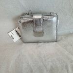 Silver Leather Wallet with Textured Finish and Secure Flap Photo 1