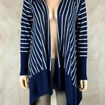 Caslon  Soft & Thin Cotton/Modal Blue striped Asymmetrical Cardigan SMALL Photo 2