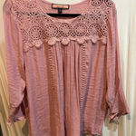 Olive Hill Women's Crochet Trim‎ Top Blouse Long Sleeve Pink Size Small Photo 0