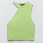 ZARA NWT ASYMMETRIC GREEN RIBBED CROP TOP BLOGGERS FAV MEDIUM Photo 3