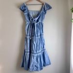 American Eagle Blue Short Puff Sleeve Tiered Midi Tie Back Dress Size Medium Photo 2