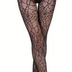 Spider Jacquard Tights, Gothic Punk Style High Waist Hollow Fishnet Pantyhose, Women's Stockings & Hosiery Black Photo 0
