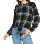 Bella Dahl  Ivy Tie Up Windowpane Grid Long Sleeve Plaid Gauze Blouse Size S Photo 0