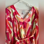 Nicole Miller  NY Pleated Mini Dress Size L Multicolor Abstract V-Neck Photo 8