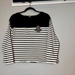 Ralph Lauren Lauren  Top Sweatshirt Black White Striped Size 1X Cotton Cropped Photo 2