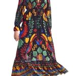 Farm Rio small Anthropologie Georgette plunge v neck maxi dress D2 2649 Black Photo 0