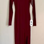 AFRM Women’s Long Sleeve Ribbed Body Con Slit Dress Burgundy NWT Photo 4