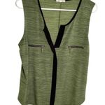 Ava James  Sleeveless Split Neck Blouse Green Marled Photo 2