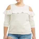 Eye Candy NWT  White Open Shoulder Ruffle Sweatshirt Photo 0