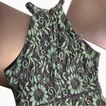 Alexia Admor  Lacy Midi Dress Sleeveless Ruffles Dark Green Black Ladder Stitch L Photo 9