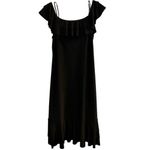 American Living Women's Off-Shoulder Black Ruffle Midi Dress Stretch Size 6 Photo 2