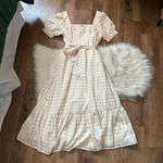 Lulus LULU’S Love Me Sweeter Peach Gingham Puff Sleeve Midi Dress Photo 5