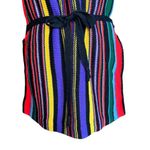 Vintage 70s Rainbow Striped Tunic Sweater Side Slits Short Sleeve Belted Size S? Photo 3