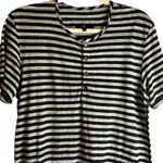 7 For All Mankind Black White Stripe Henley Tee Top Women’s Small #AM4550V17 Photo 1